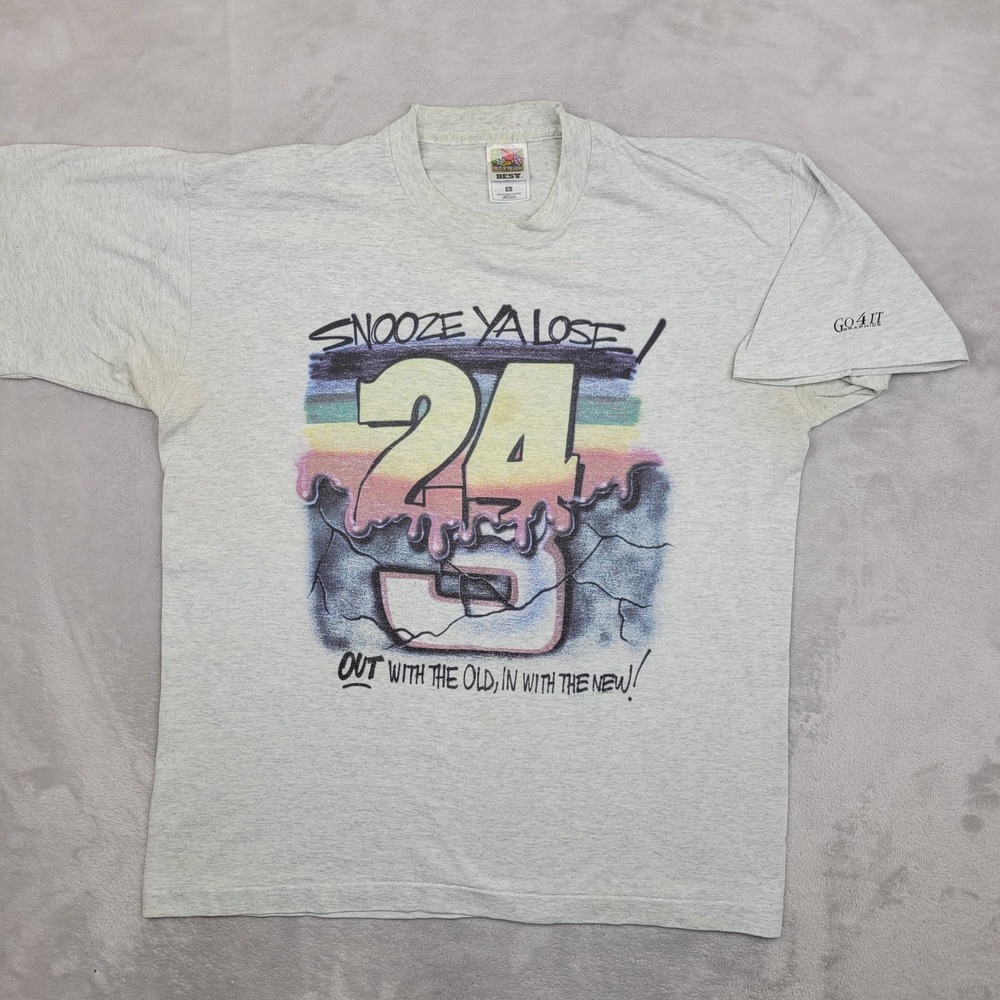 Vintage Racing Shirt Mens Large Gray Go 4 It Graphics 90s Tee Snooze Lose Team